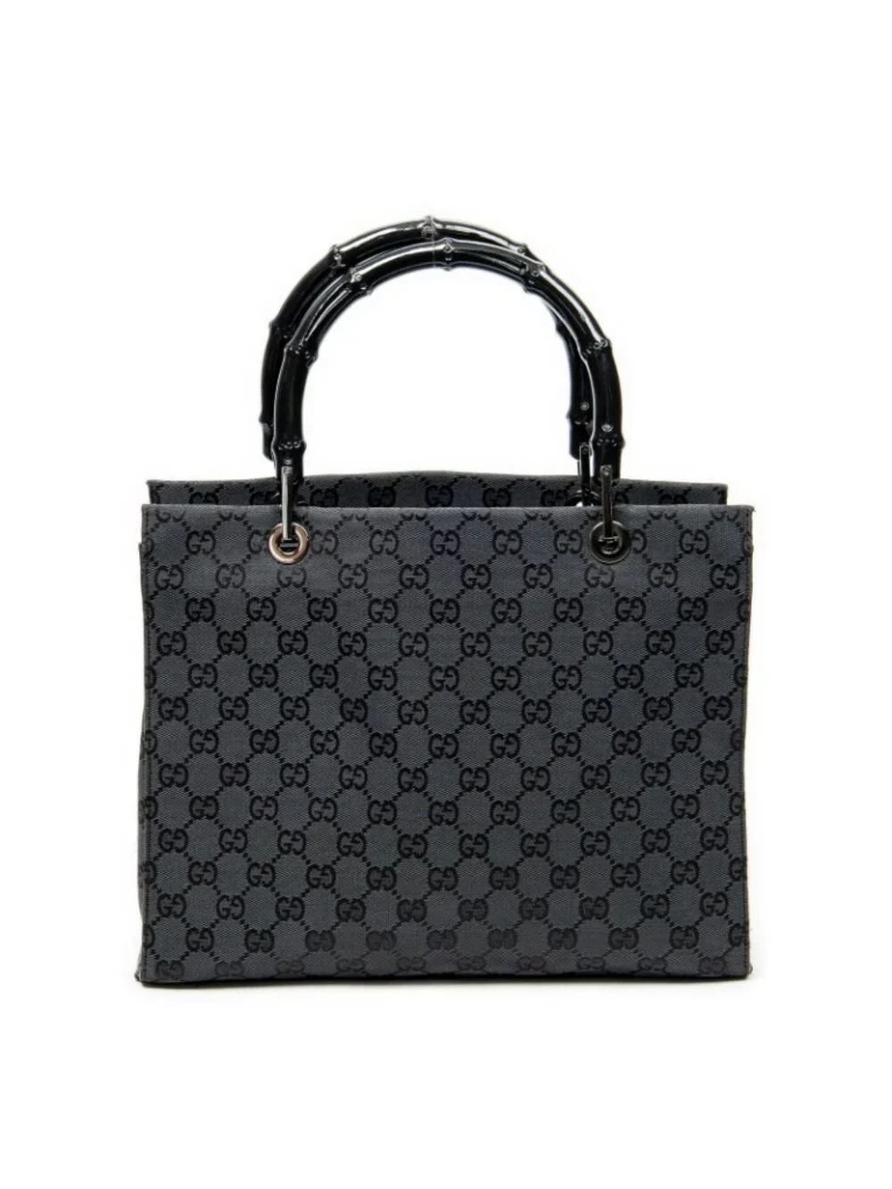 Gucci Large Square Bamboo Tote Black GG Canvas